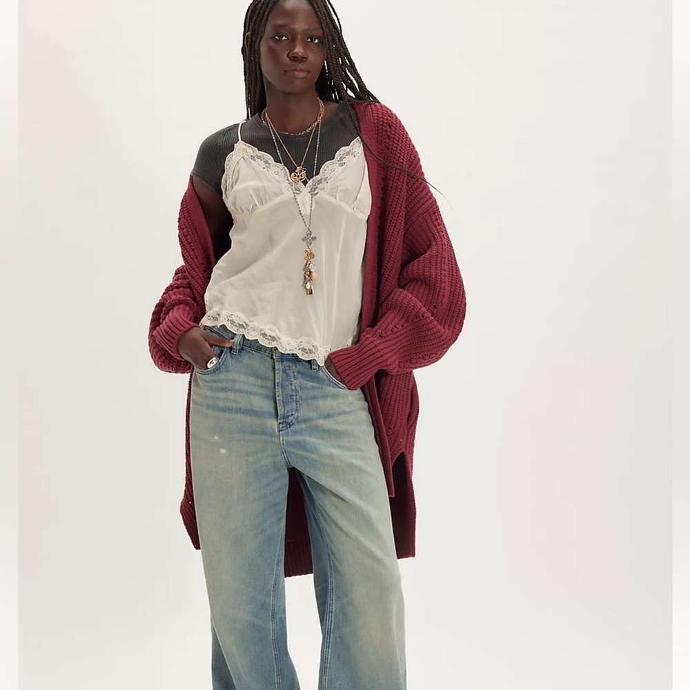 Free People Nightingale Cardi in Cabernet size Small